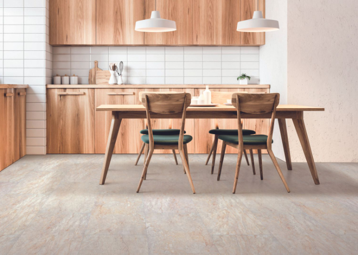 Luxury vinyl tiles in a kitchen.